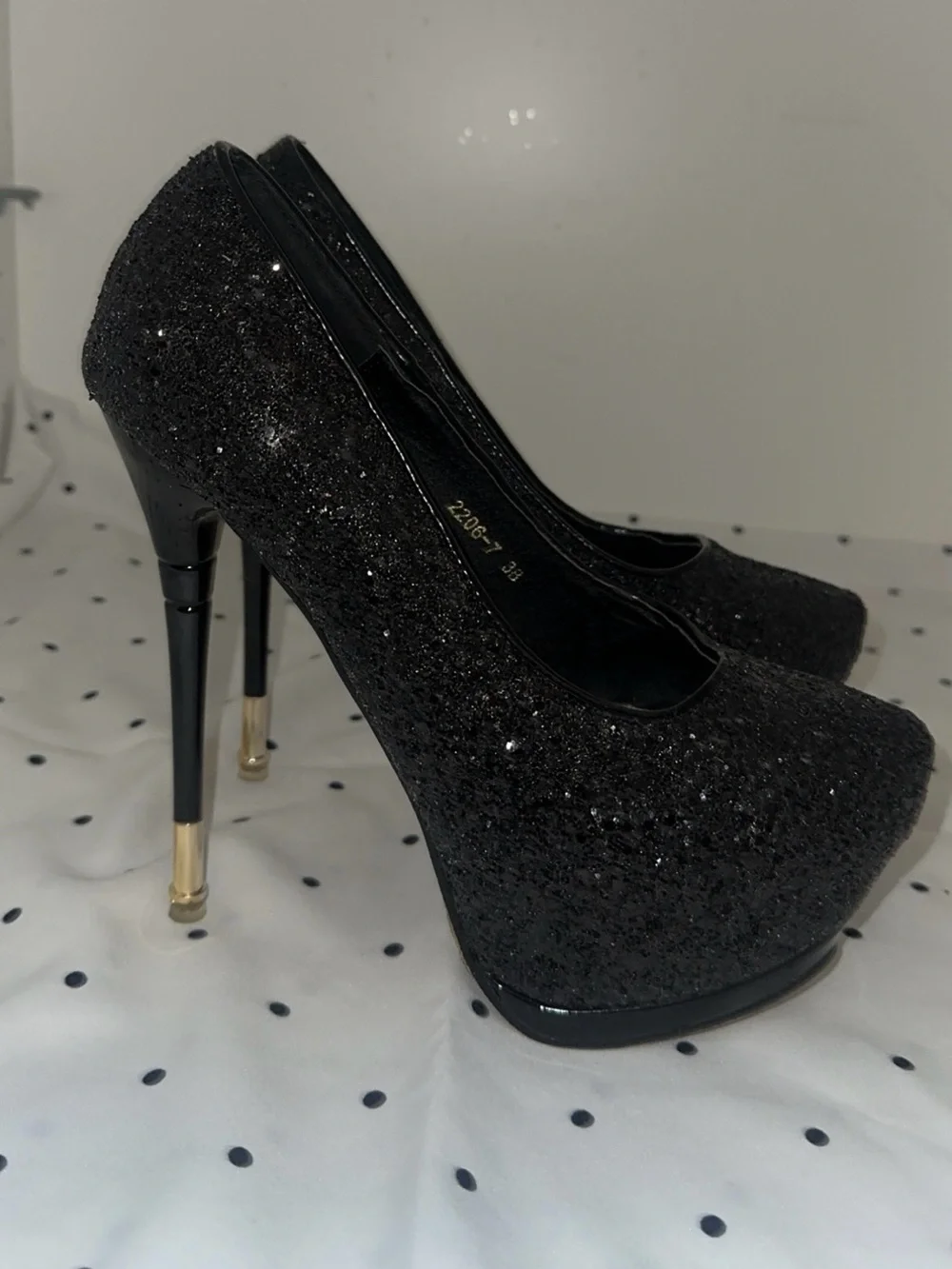 Black Glitter Platform Stiletto Pumps - Women's Dress Heels